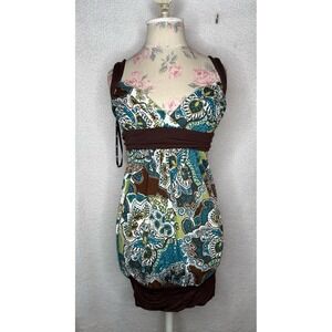 Womens Paisley Empire Waist Bubble Hem Tunic Mini Dress Sz S Y2K Boho Vintage